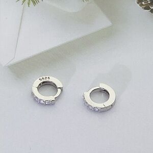 Solid silver hoop huggies earrings-8mm SH002